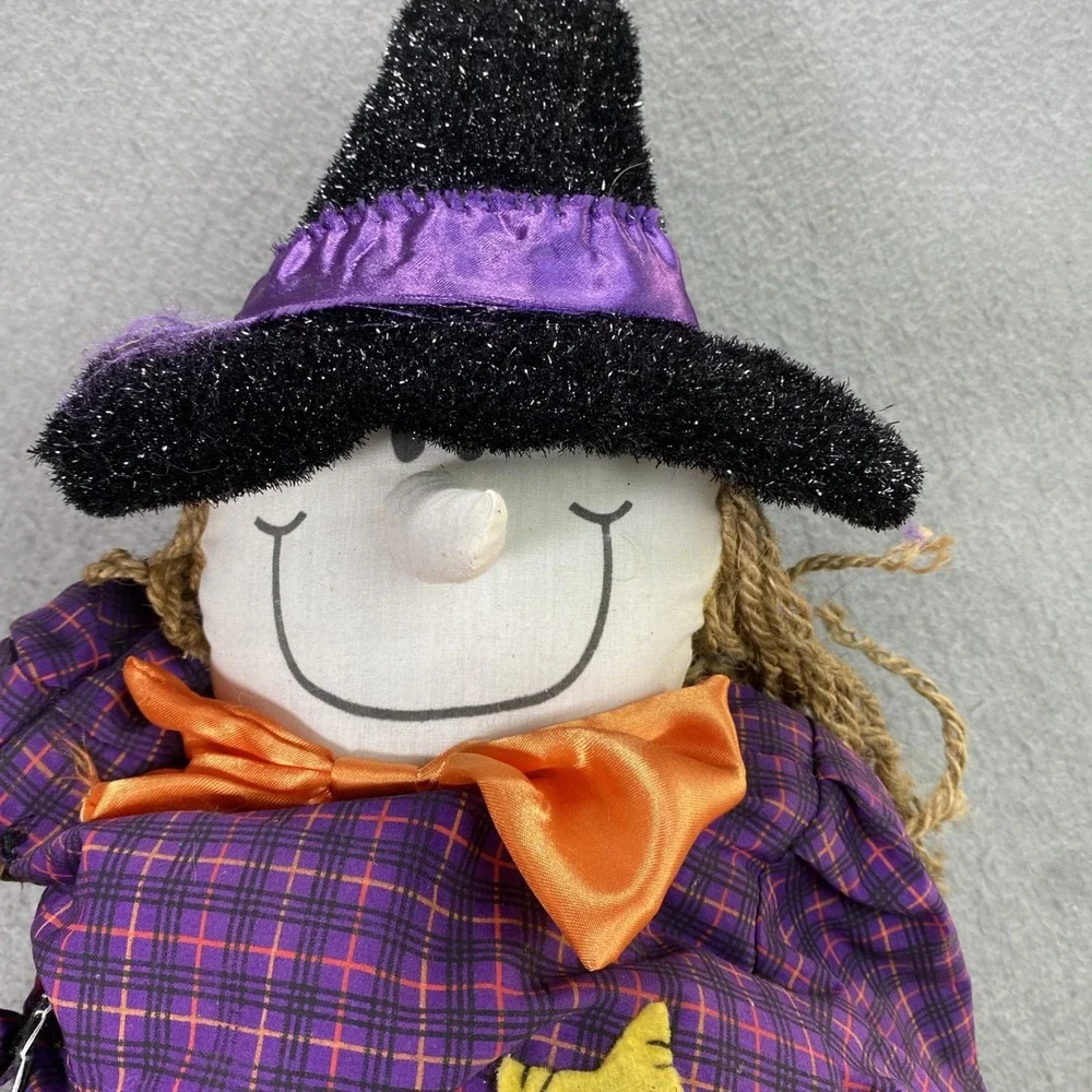 Halloween Scarecrow Witch Yard Decoration Plush Black Cat Pumpkin 5' Tall